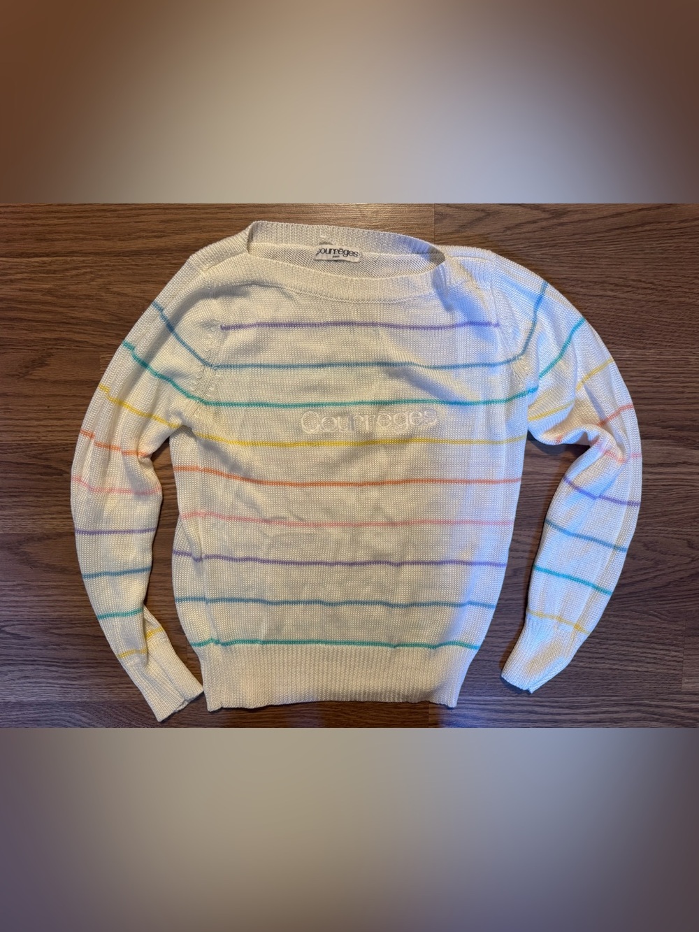 Vintage Courreges White Striped Knit Sweater w/Pastel Accents SEE DESCRIPTION